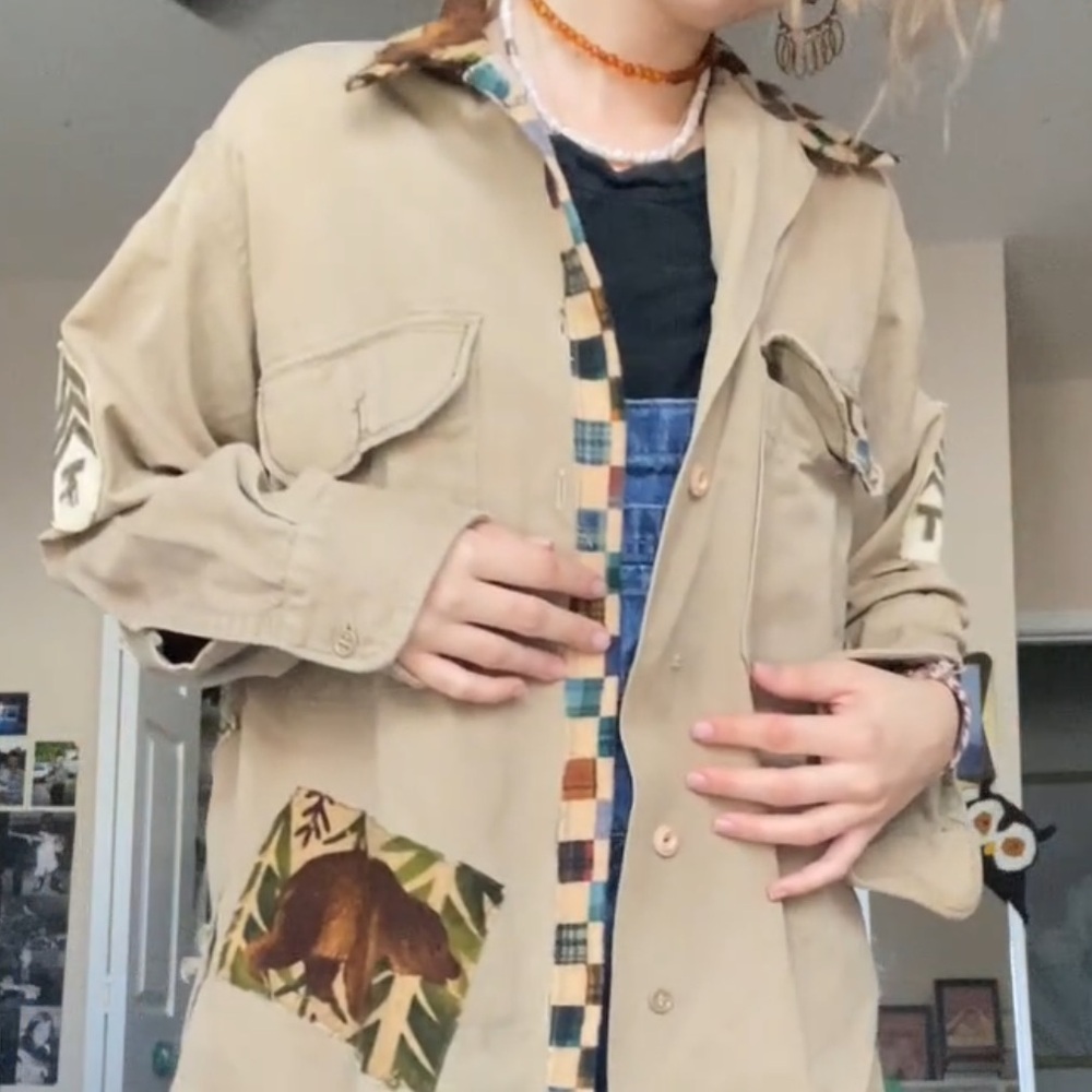 Tan Patchwork Shirt Jacket - image 1